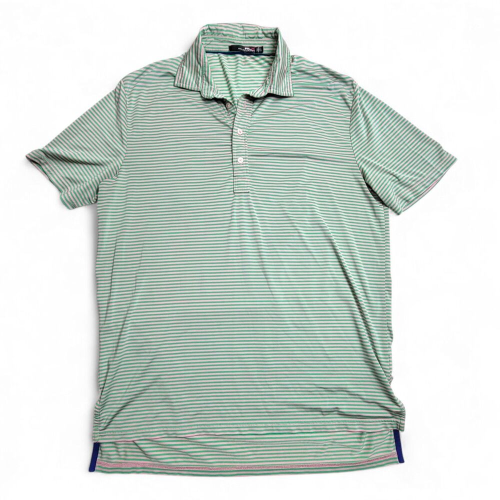 Ralph Lauren RLX Golf Polo Men's Large Green Pink Stripe Performance Stretch